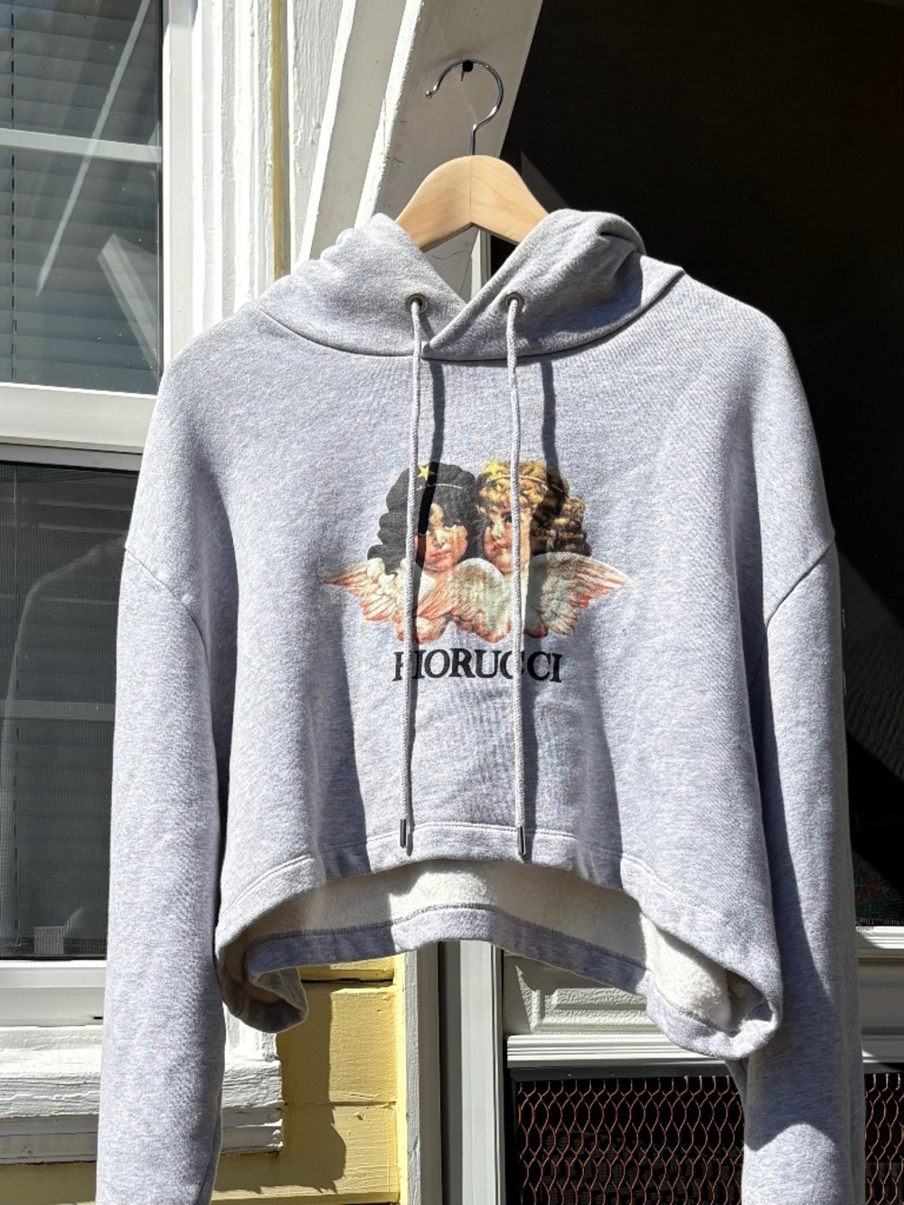 Fiorucci Angels Oversized Cropped Grey Hoodie Women’s XL